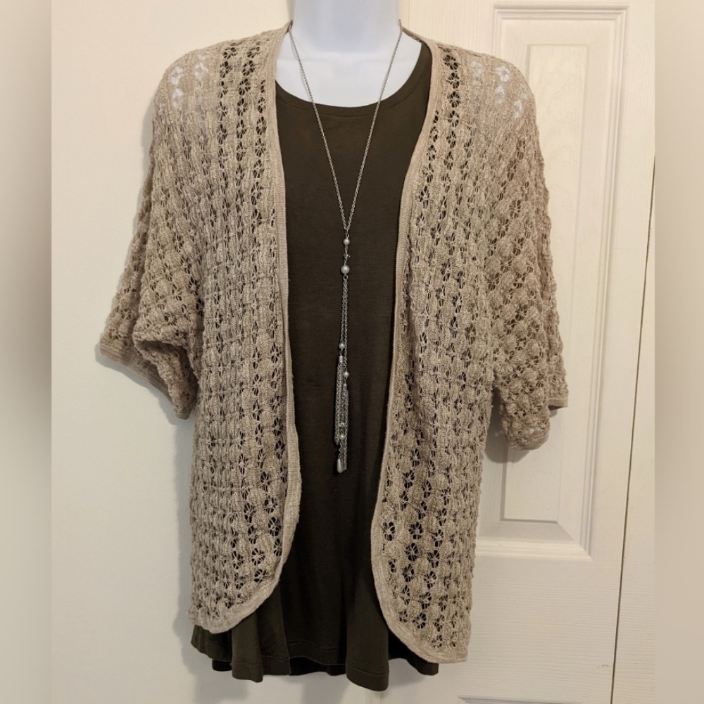 Khaki Cardigan Short Sleeve The Limited Tan Crochet Like New Top